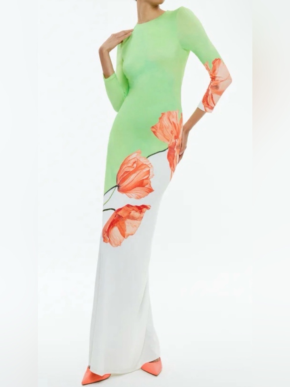 Alice + Olivia Lime Green and Orange Floral Maxi Dress, Size 0